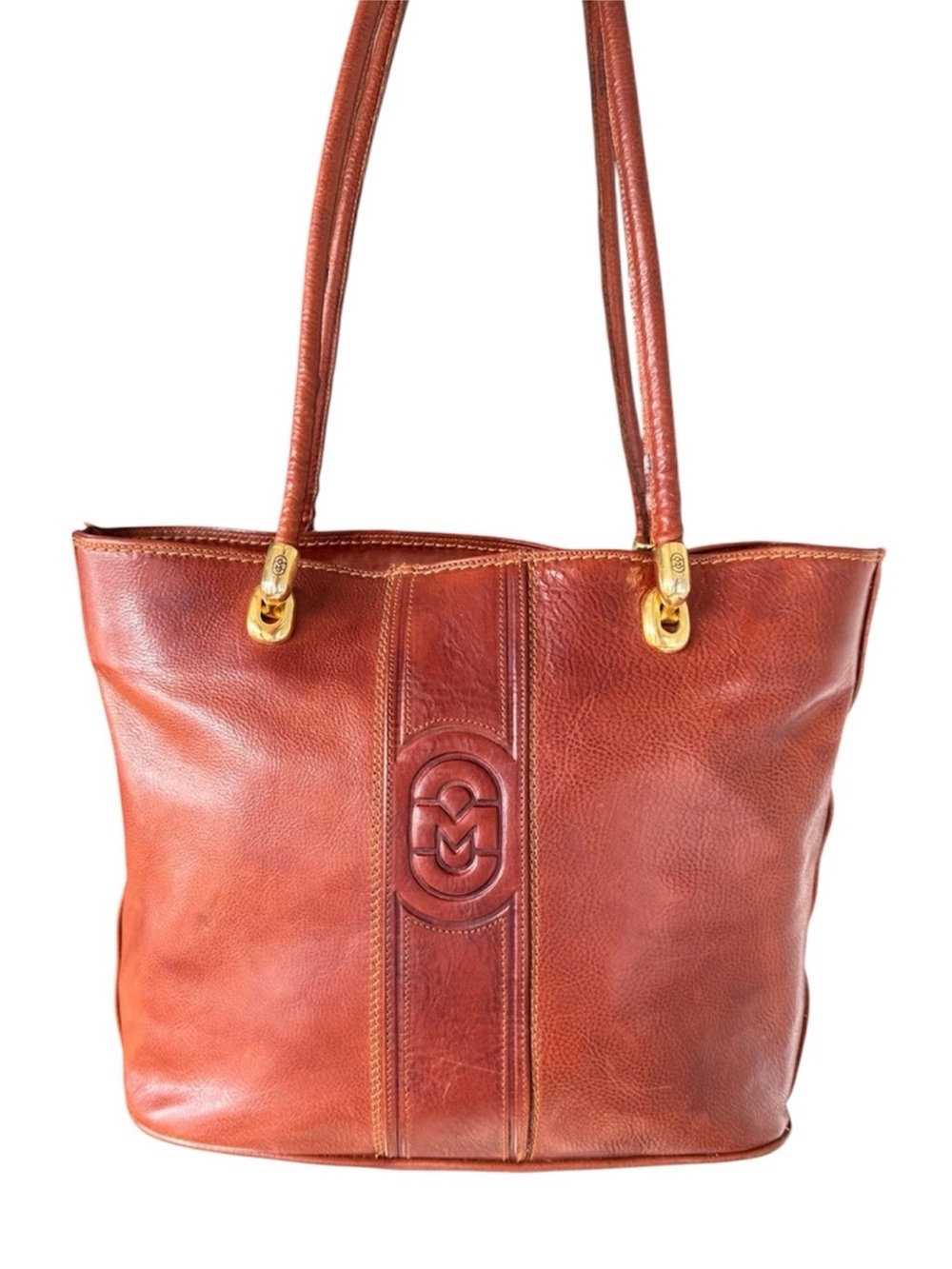 Marino Orlandi Classic Brown Leather Tote with Gold Hardware